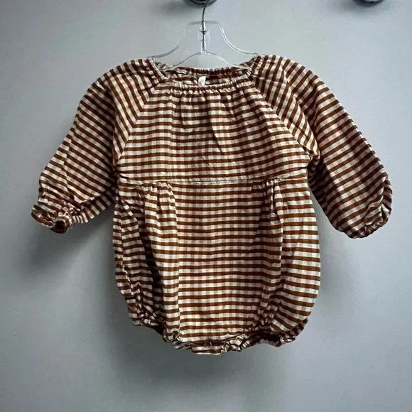 RYLEE + CRU Baby Brown White Gingham Long Sleeve Bubble Onesie Size 12-18 months - Picture 3 of 8